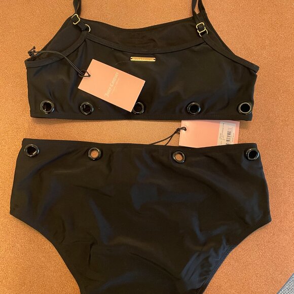 JUICY COUTURE 2PC SWIM SUIT CAMI TOP & HIGH WAISTED BOTTOMS STRAPS SIZE M NWT - Picture 3 of 7